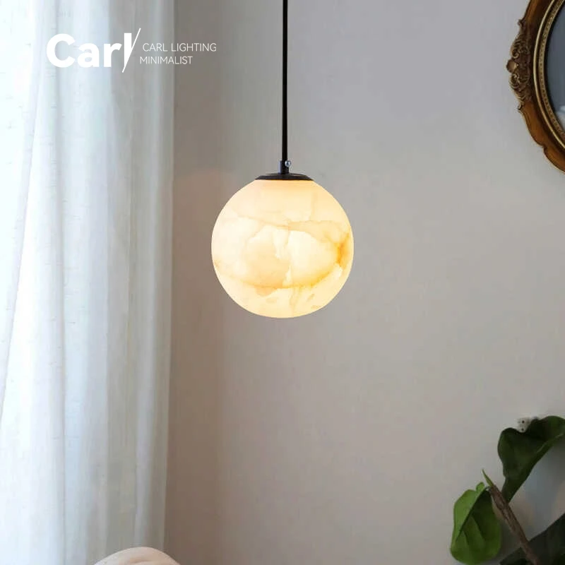 Modern Natural Marble Chandelier Bedroom Bedside Sphere Copper Chandelier Creative Bar Restaurant Study Small Chandelier