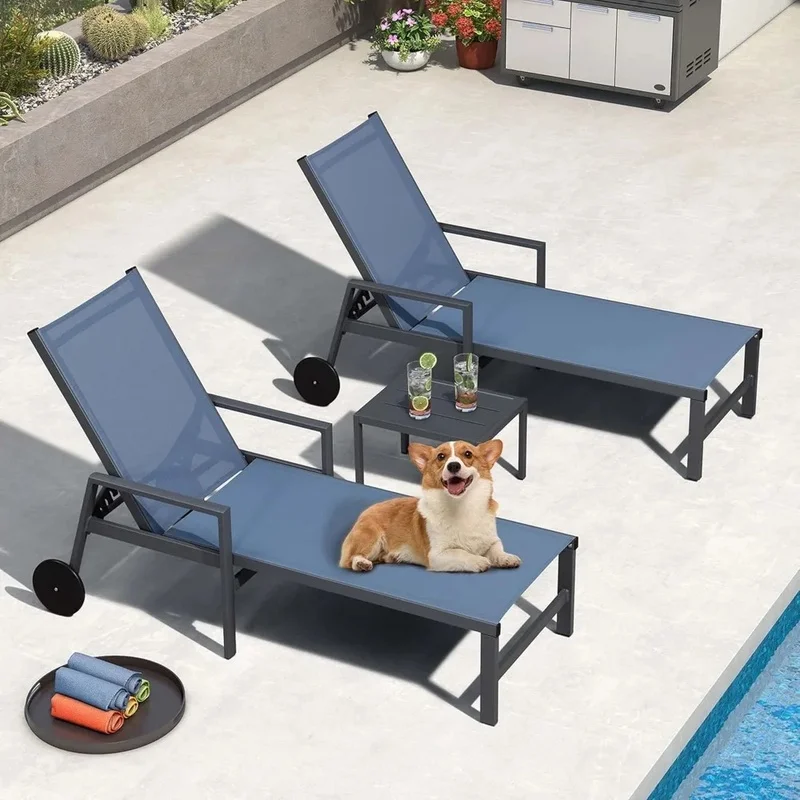 

Aluminum Outdoor Chaise Lounge Set for 2 with Armrests - Adjustable Pool and Beach Patio Chairs for Yard Relaxation