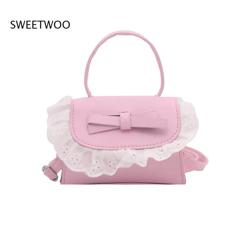 

Lace Ruffle Bow Top Handle Bag, Cute Lolita Style Mini Crossbody Purse