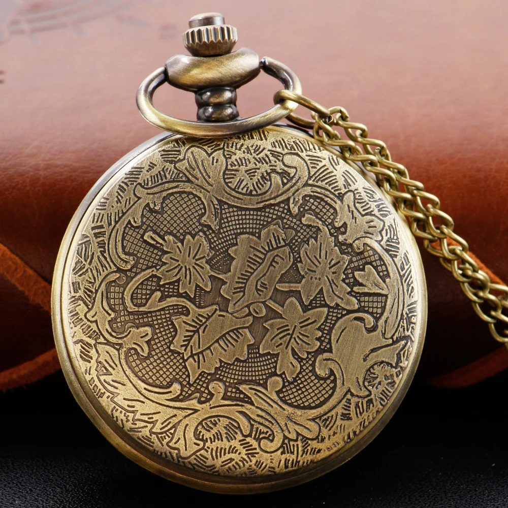 Antique Constellation Saint Quartz Pocket Watch Hollow Vintage Bronze Fob Chain Clock The Best Holiday Gift for Men and Children