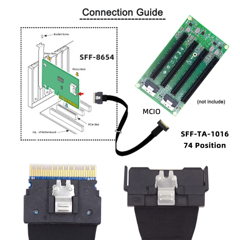 Zihan PCI-E 5.0 Mini Cool Edge IO MCIO Slimline 8i 74Pin Male to SFF-8654 SAS 4.0 74Pin Male Extender Cable 50cm