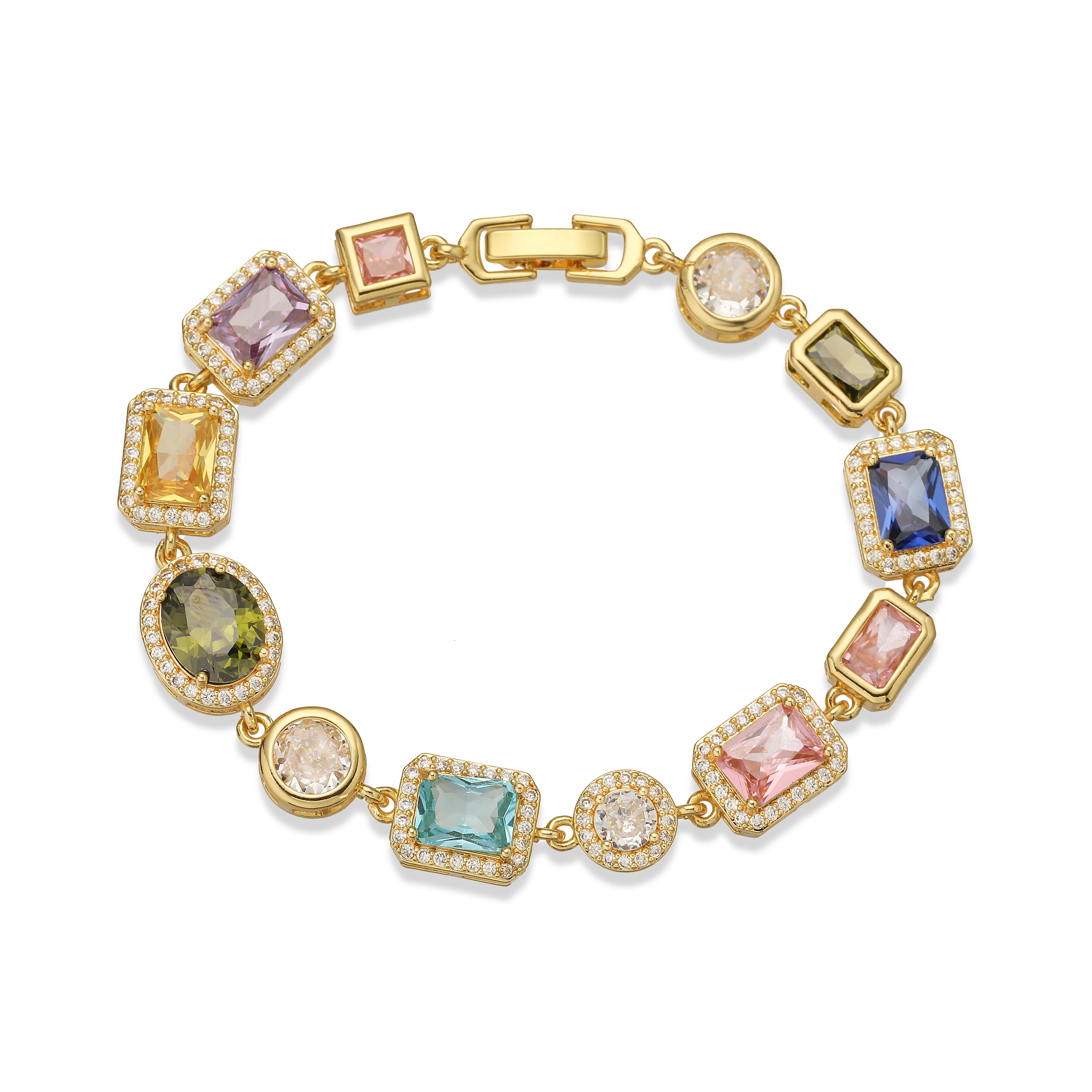 18K Vergoldetes Quadratisches und Rundes Mehrfarbiges Halbedelstein-Mosaik-Design Schmuck Armband/Halskette Unisex-Schmuck – Detail 7