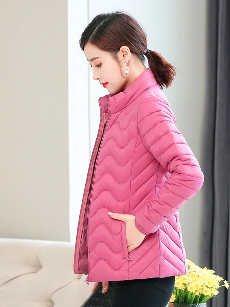 Thin and Light Autumn Winter Cotton Coat Women Fashion Zipper Slim Short Jackets Solid Color Wild Casual Female Coat