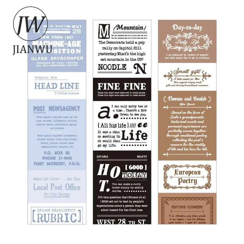 JIANWU 50mm*200cm Bugs\'s Notes Series Vintage English Text Label Material Collage Tape Creative DIY Journal Stationery