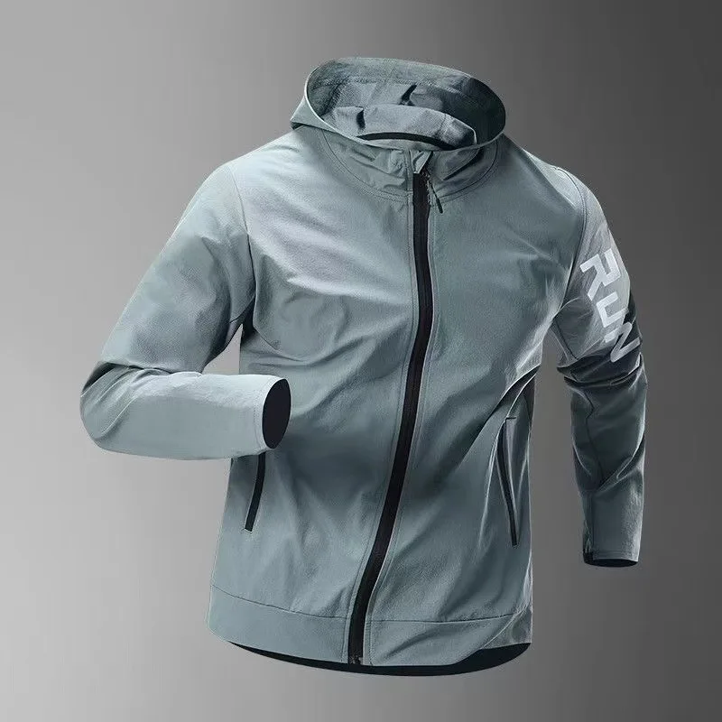 Men's Sports Fitness Running Tops Long Sleeve Hooded Solid Colour Jacket Jogging Workout Sweatshirt with Zip Long Sleeve