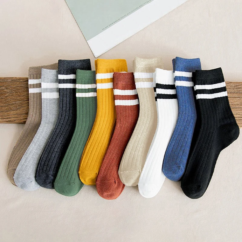 

10 Pairs of Men's Casual Mid-Calf Socks, All-Season Striped Business Versatile Socks in Various Colors, Breathable, Odor-Resistant, Comfortable Socks