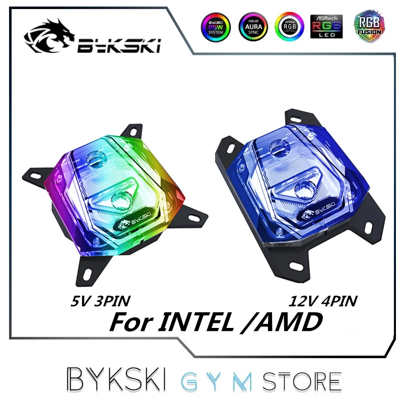 Bykski CPU Water Cooling Block For INTEL LGA1150 1151 2011 X99 /AMD RYZEN AM4 AM3 CPU Water Cooler 12V/5V RGB M/B SYNC