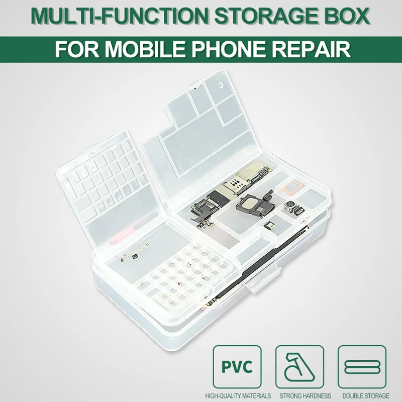 

BST-W203 Transparent Plastic Storage Box for Phone LCD Screen Motherboard IC Chips Component Screws Organizer Container