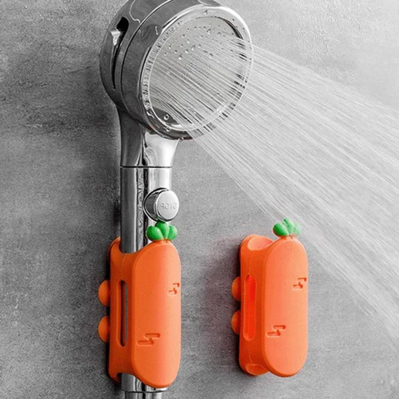 Shower Head Holder Suction Cup Wall Mounted Punch-free Silicone Carrot Shape Handheld Shower Head Bracket Bathroom Accessories