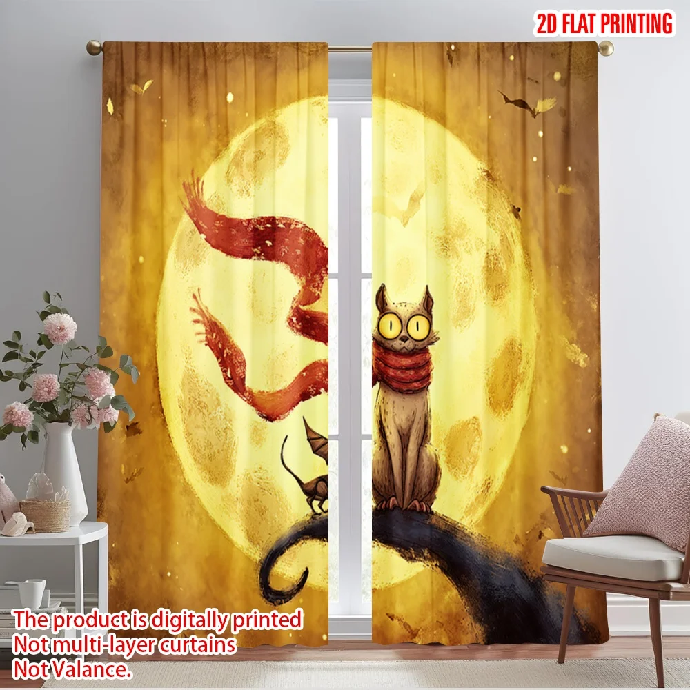 2pcs,2D plane printing Curtains Roller Blinds halloween ghost (20) Polyester (without rod) Home Decor for Bedroom, Living Room,