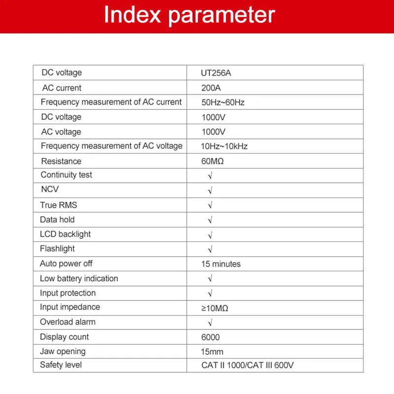 UNI-T Digital Clamp Meter UT256A 200A AC Zangen Amperemeter True RMS Amperometric Clamp Spannung Frequenz Tester
