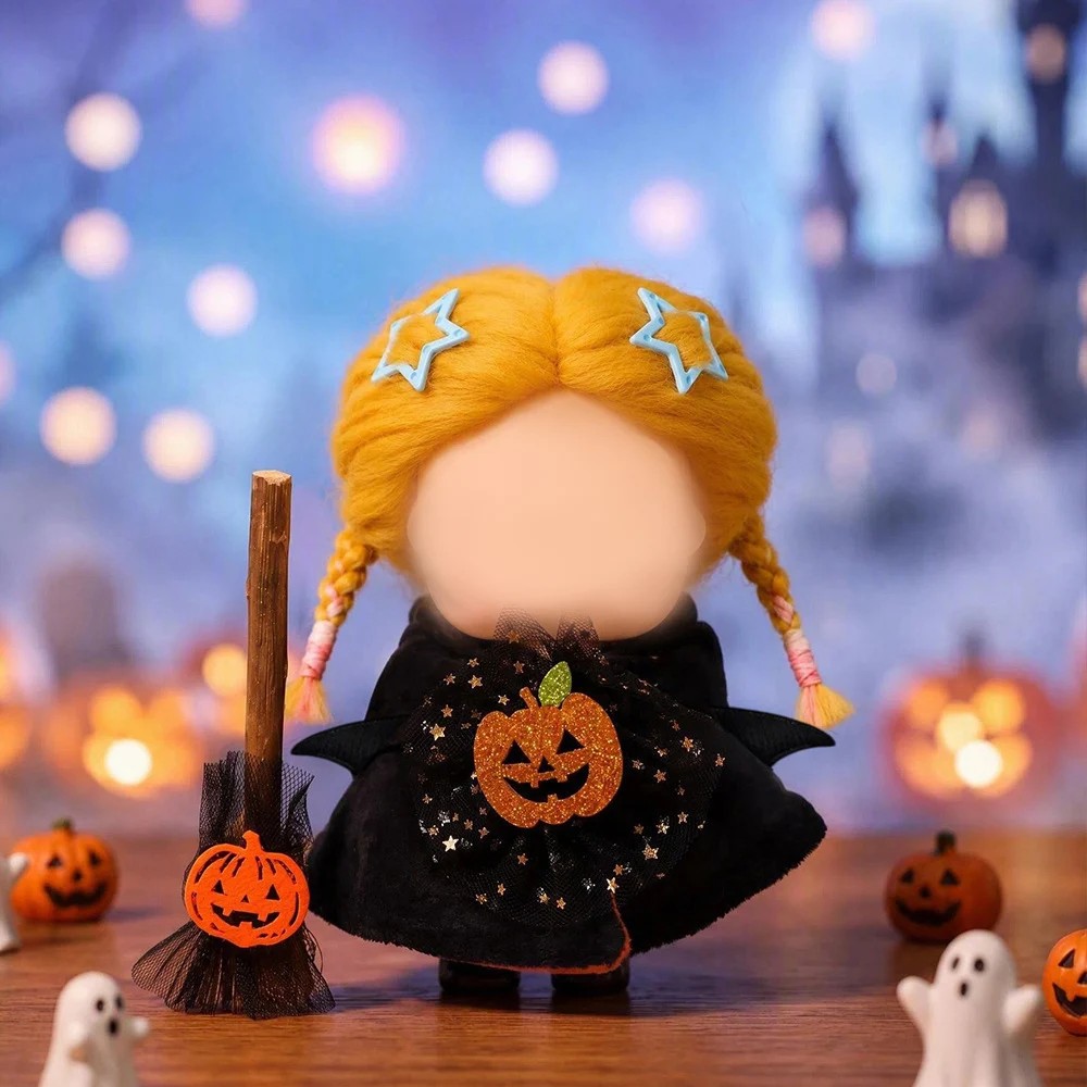 Halloween Pumpkin Witch Cape Doll Clothes with Broom Bell Funny Doll Dress Up Costume Set