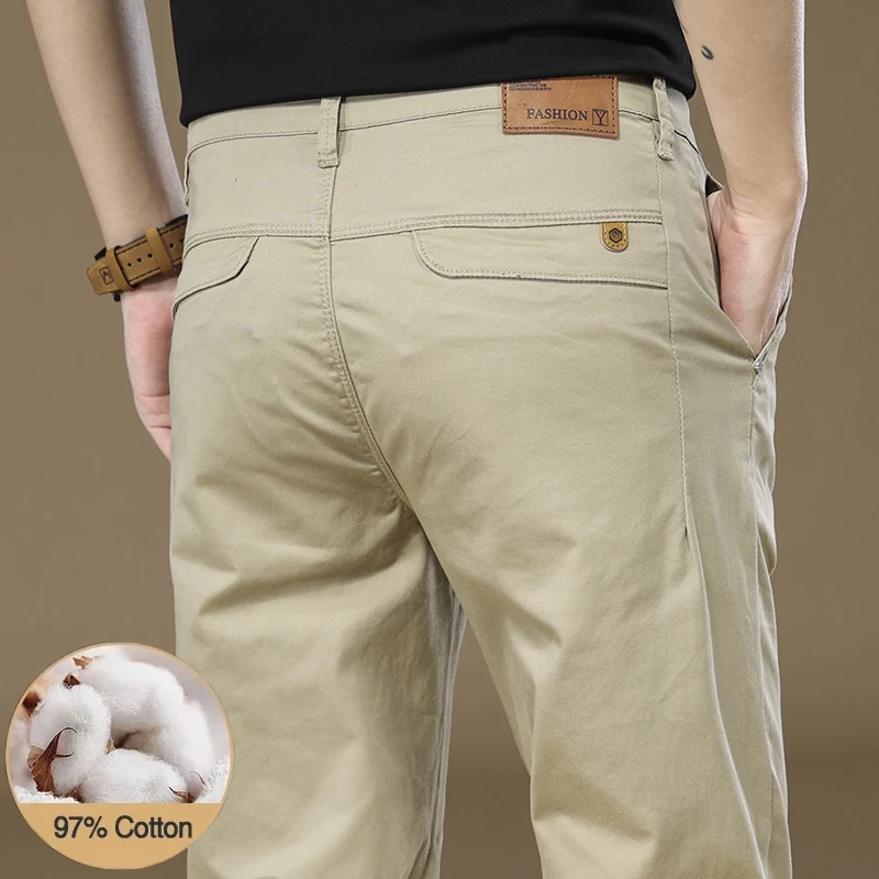 

97% хлопковые повседневные брюки-карго, мужские прямые модные эластичные деловые брюки, весенне-осенняя мужская одежда, брюки