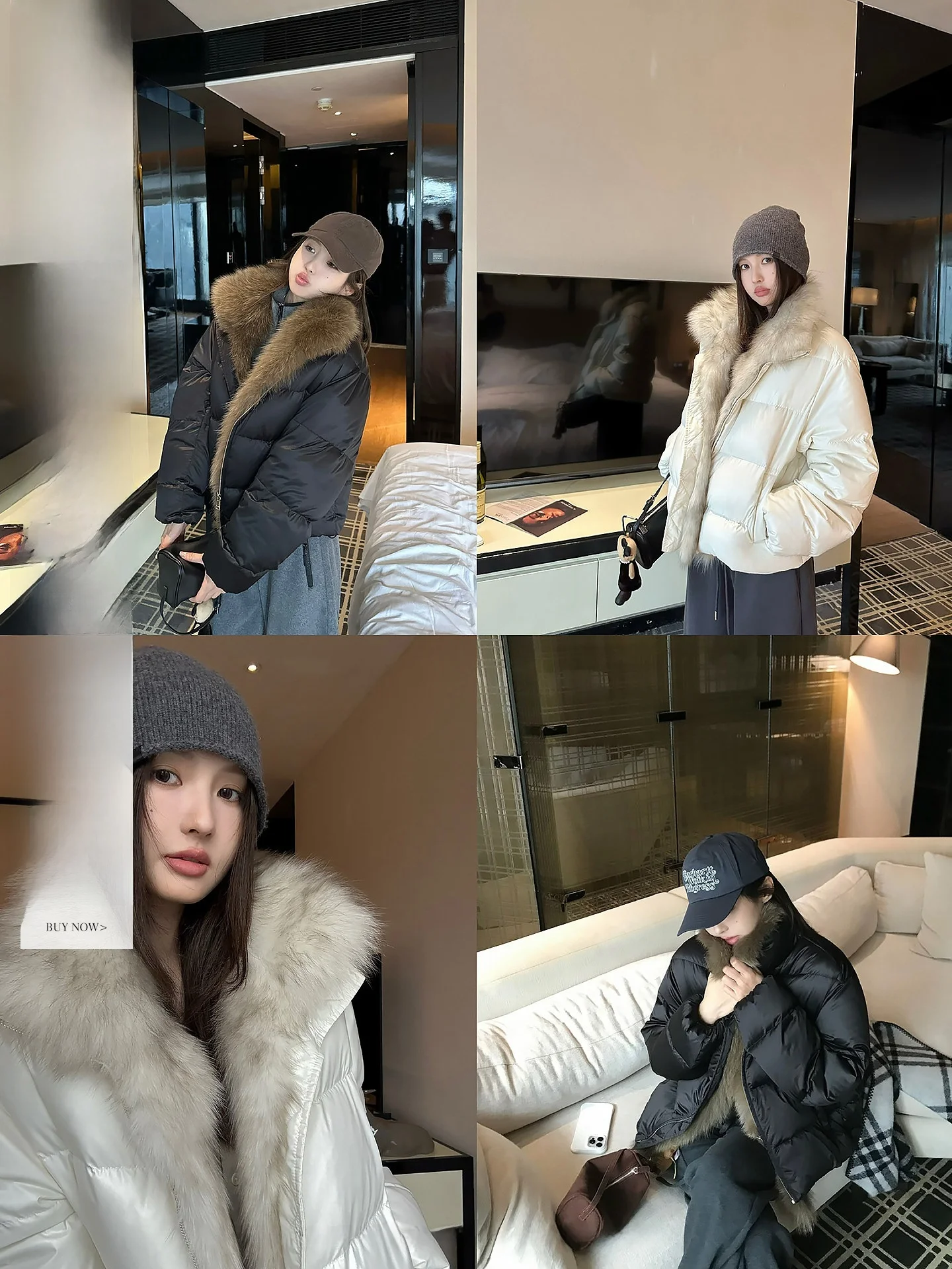 

Lemon Company Women's Winter Puffer Jacket White Duck down Fur Collar Casual Loose Warm Zipper Thick Outerwear