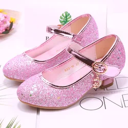 YUNICUS Girls High Heels Children's Leather Shoes Small Children Princess Single Shoes Sequins Students Dance Performance Gift