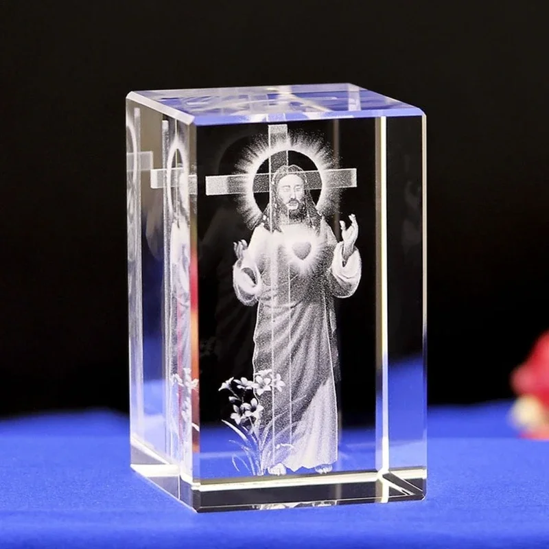 1Pc Christian Catholic Jesus Portrait Shepherd Crystal Ornaments Creative 3D Carved Cross Accessories Modern Home Decoration