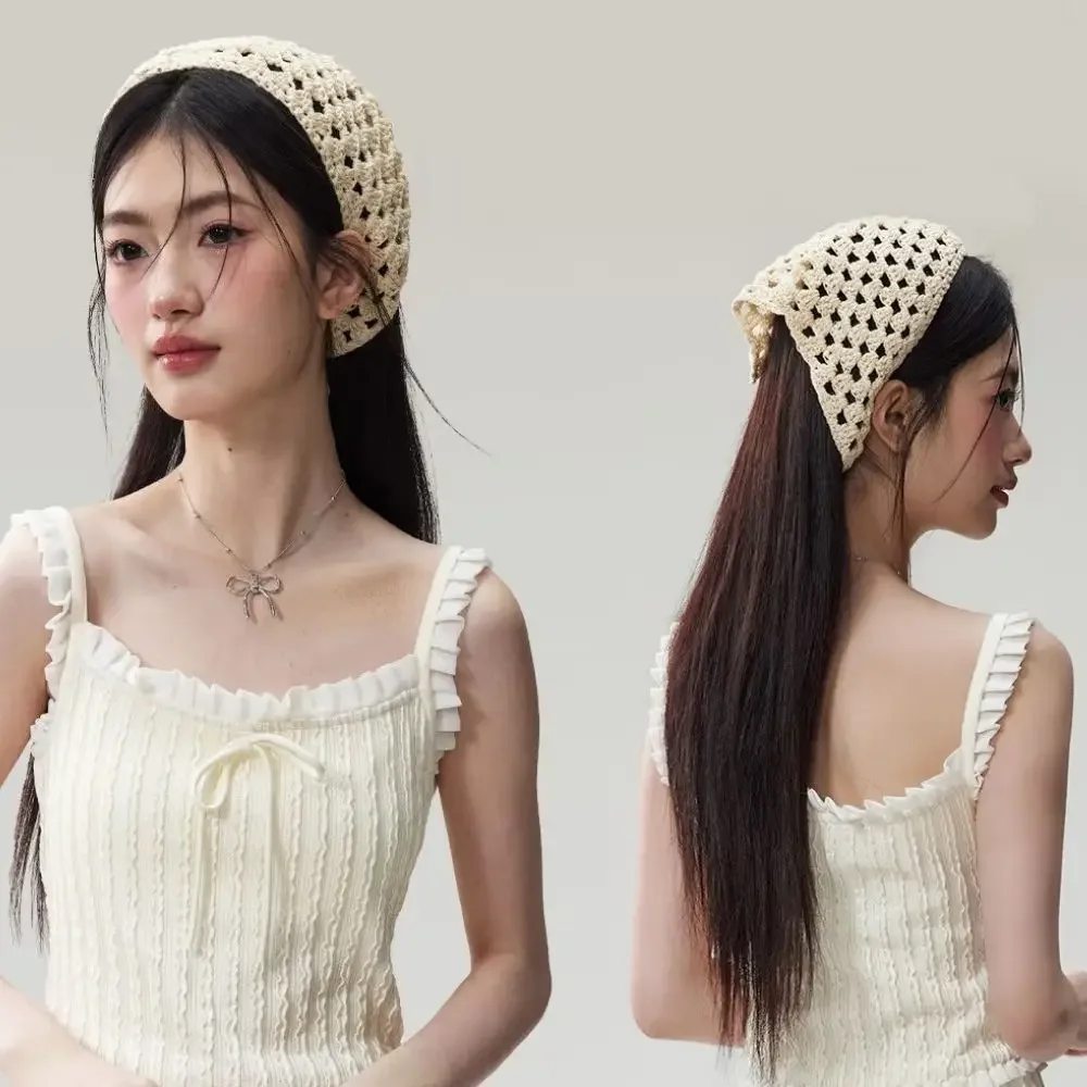 

Spicy Girl Spring Summer Fashion French Triangular Scarf Headscarf Elegant Knitted Headband Women's Hair Hoop Hair Accessories