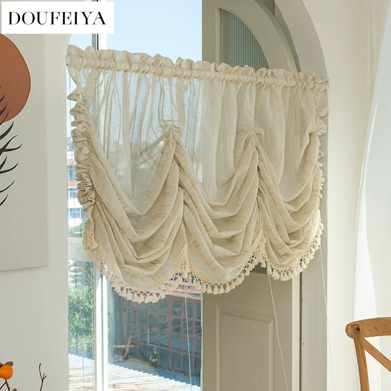 American Nordic Roman Blinds Vertical Linen Lifting Window Tulle Sheer Curtains for Living Room Bedroom Dining Door Kitchen