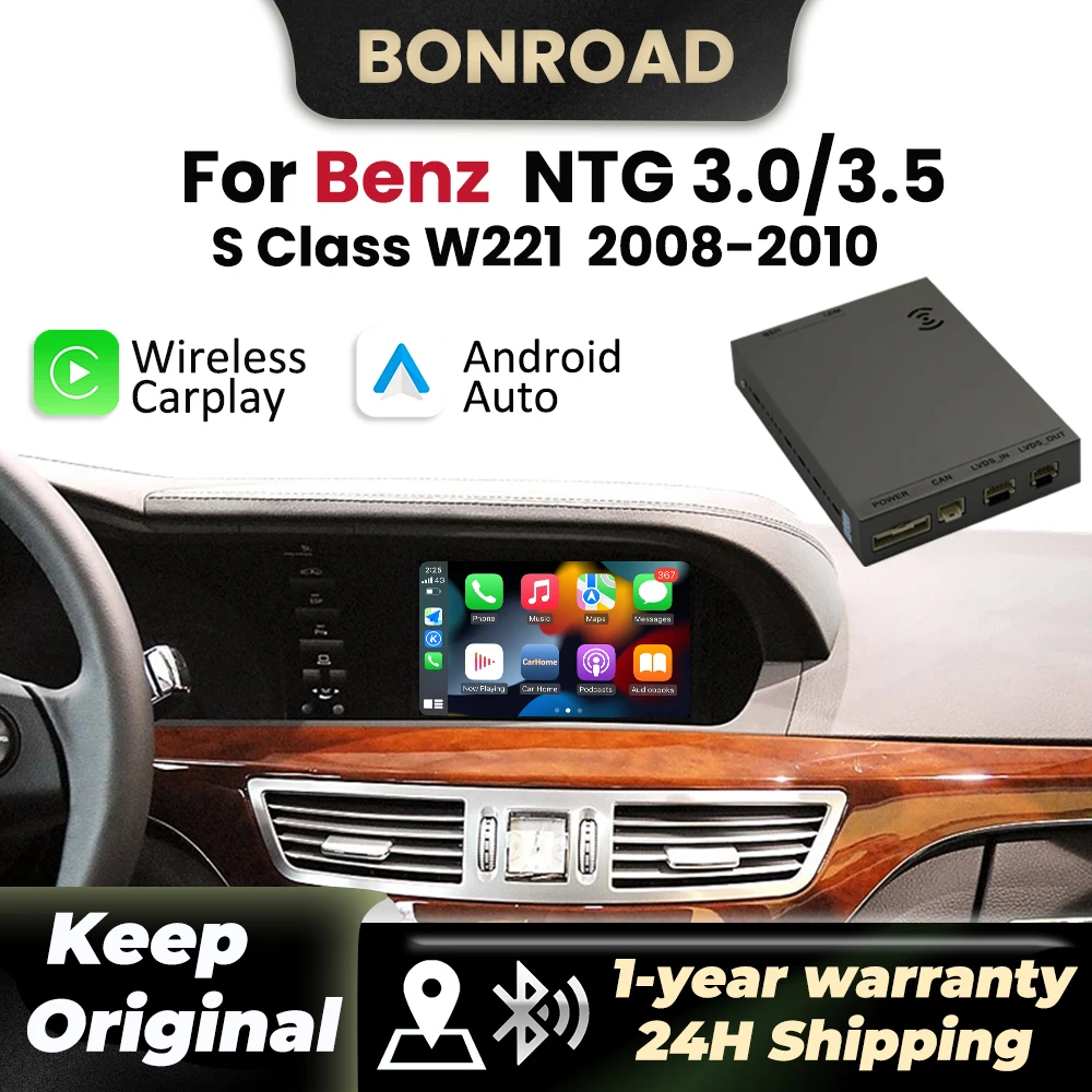BONROAD Drahtlose CarPlay Android Auto Decoder Für Mercedes Benz S Klasse W221 NTG 3,0 NTG3.5 2008-2010 BT Spiegel Link