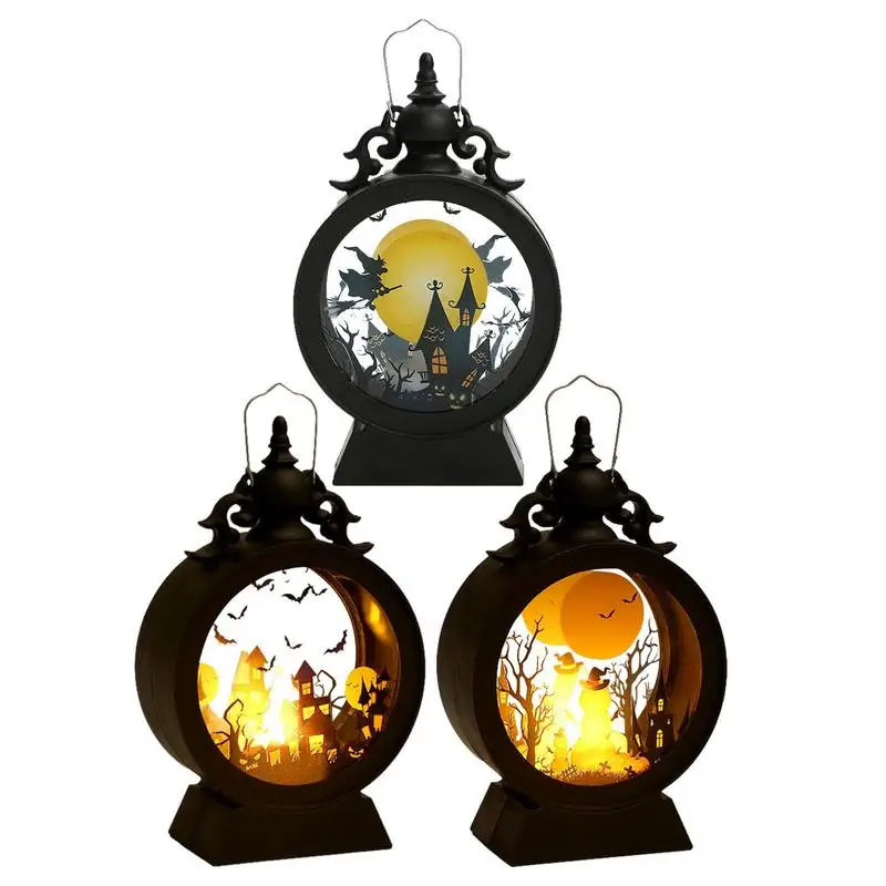 Halloween LED Pumpkin Lantern Decorative Gothic Vintage Witch Castle Lantern For Table Centerpieces Windows Walls Decoration