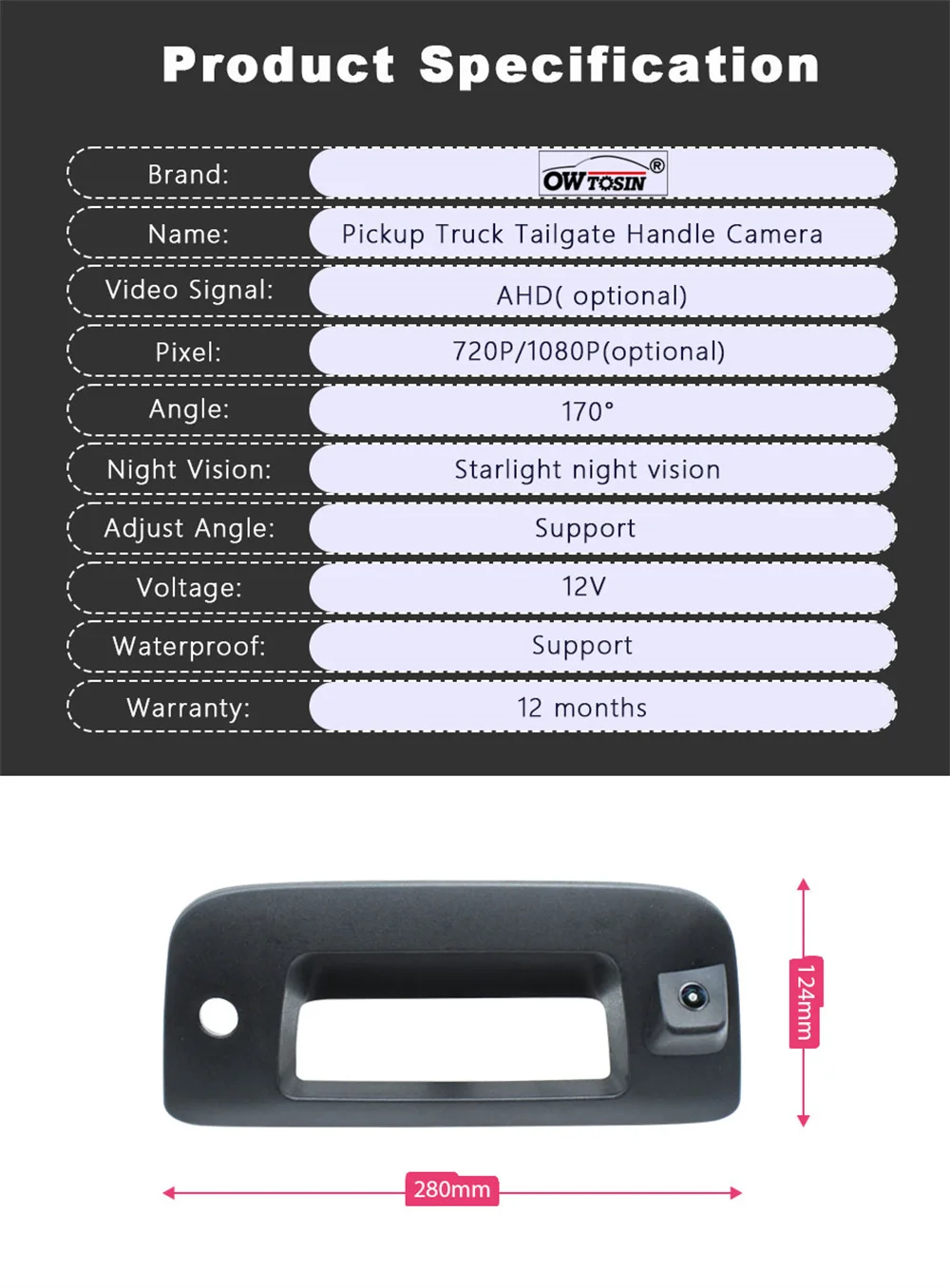 For Chevrolet Silverado GMC Sierra 1500 2500 2007-2013 Pickup Truck Handle Vehicle Camera AHD 1080P Fisheye Reverse Car Camera