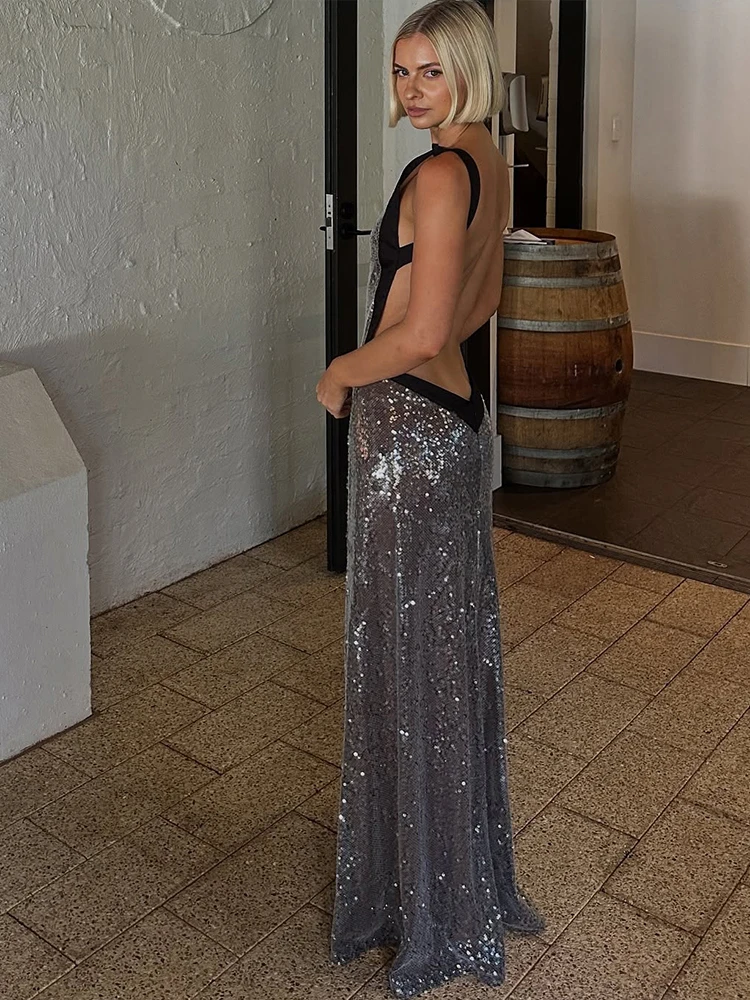 Vestido de retazos de lentejuelas de gato extraño para mujer, vestido fino con purpurina y espalda descubierta sin mangas, coqueta elegante para fiesta, banquete elástico, boda, ceñido al cuerpo