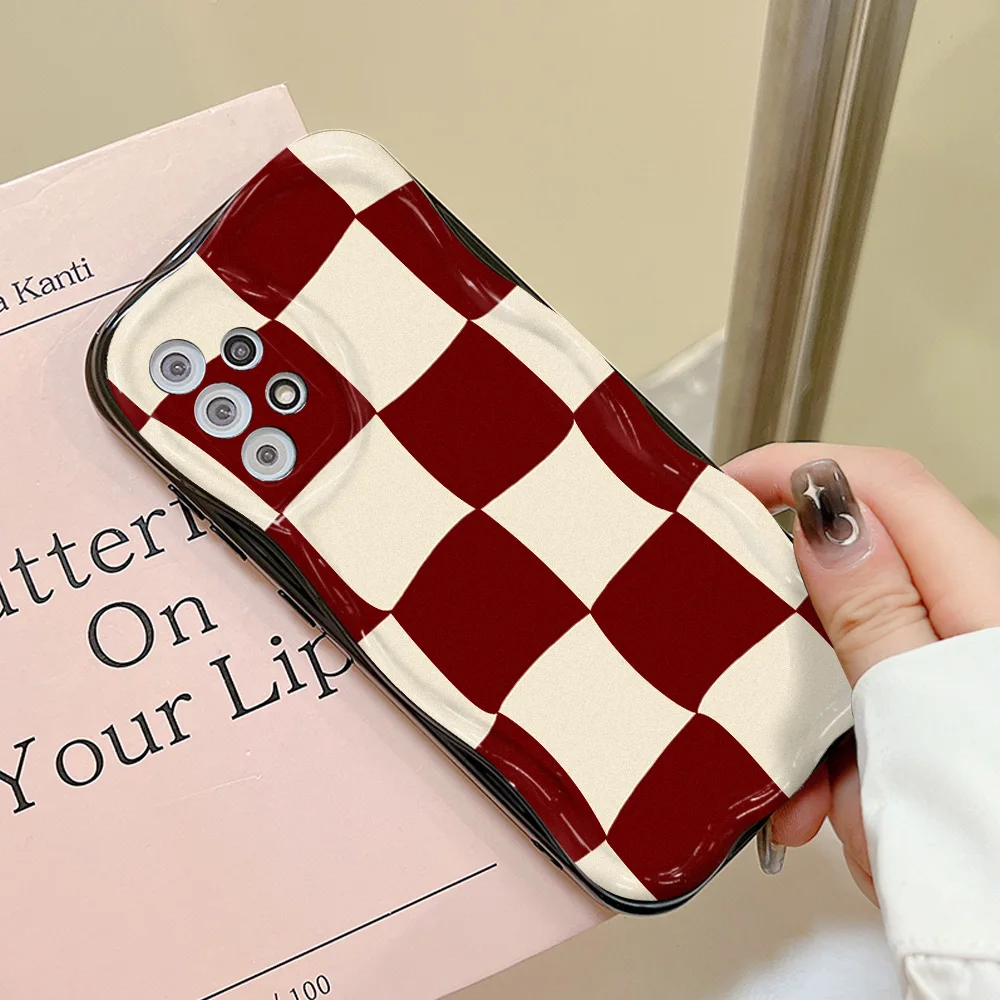 Red Plaid Wave Bumper Phone Case For Samsung A53 A54 5G A34 A14 A23 A13 A21S A51 A52 A32 A12 A50 S23 S22 Ultra S21 S20 FE Cover