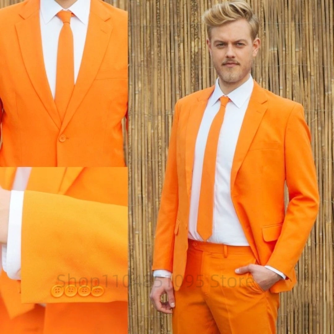

Новая мода Оранжевый вырез с лацканами Мужские костюмы Свадебный приталенный смокинг жениха Terno Masculino Prom 2 Picec Куртка Брюки Костюм Homme