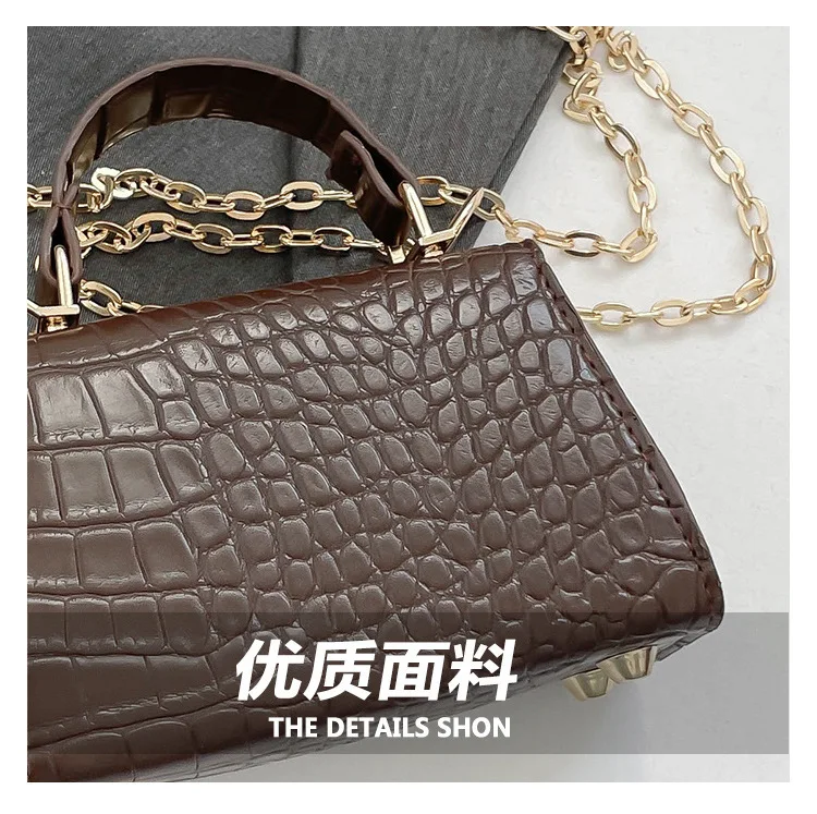 Neue modische Umhängetasche, trendige Crossbody-Tasche mit Goldkette, Krokodilmuster, Mini-Handtasche für Damen, schlichte Damenhandtasche – Detail 4