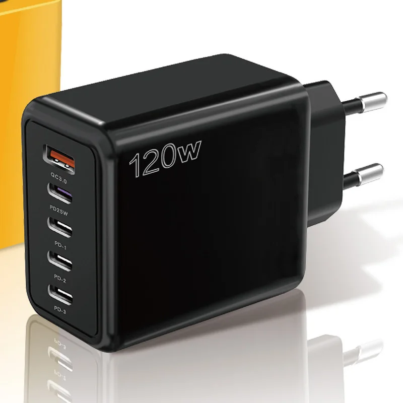 شاحن USB متعدد المنافذ بقدرة 120 وات PD، 4 منافذ PD، 1 منفذ USB، محول شحن سريع لهواتف iOS وأندرويد مع ماس كهربائى #2