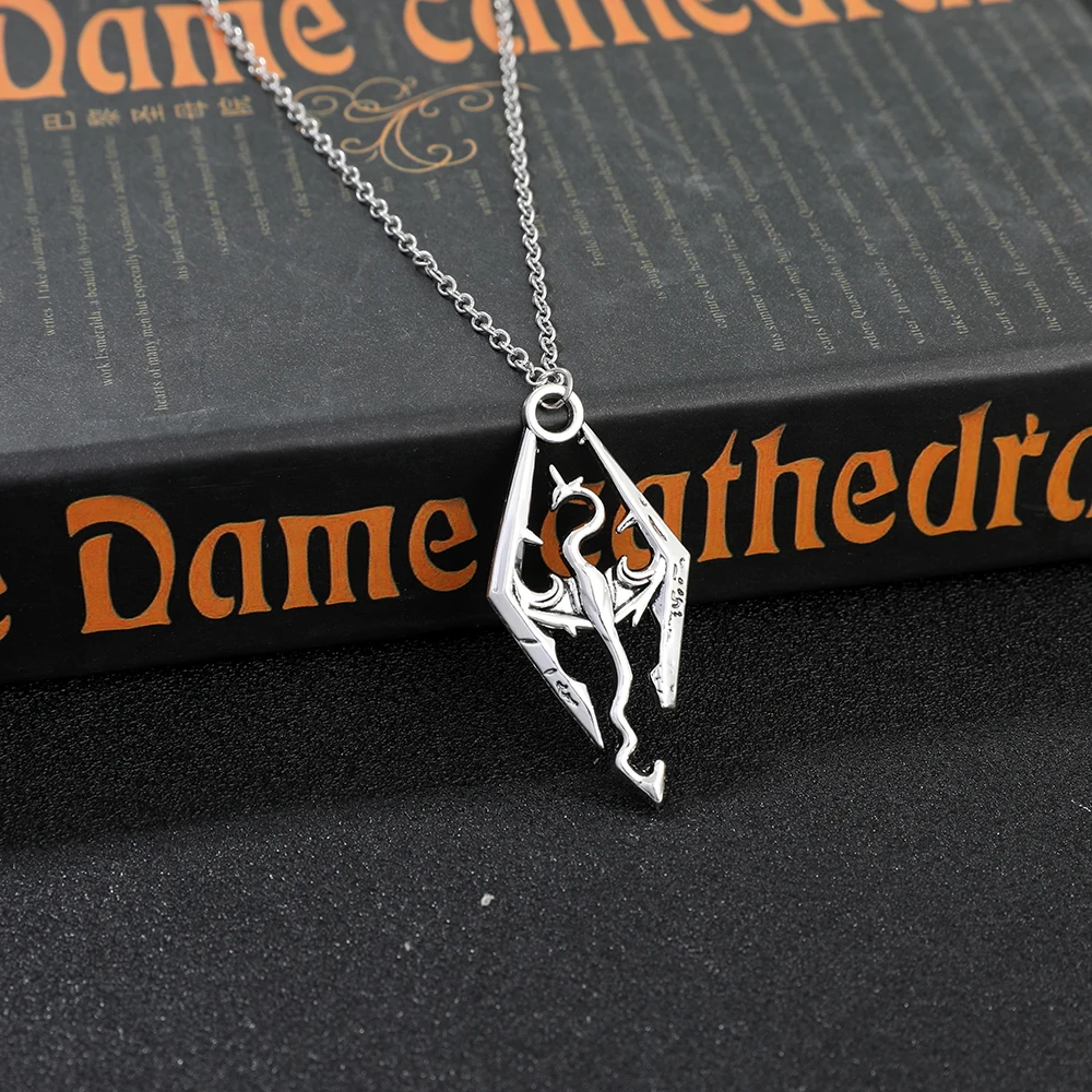 Vintage Cool Elder Scrolls Dragon Necklace Penadnt Pendant Neck Chain Jewelry for Fans Friend Gifts