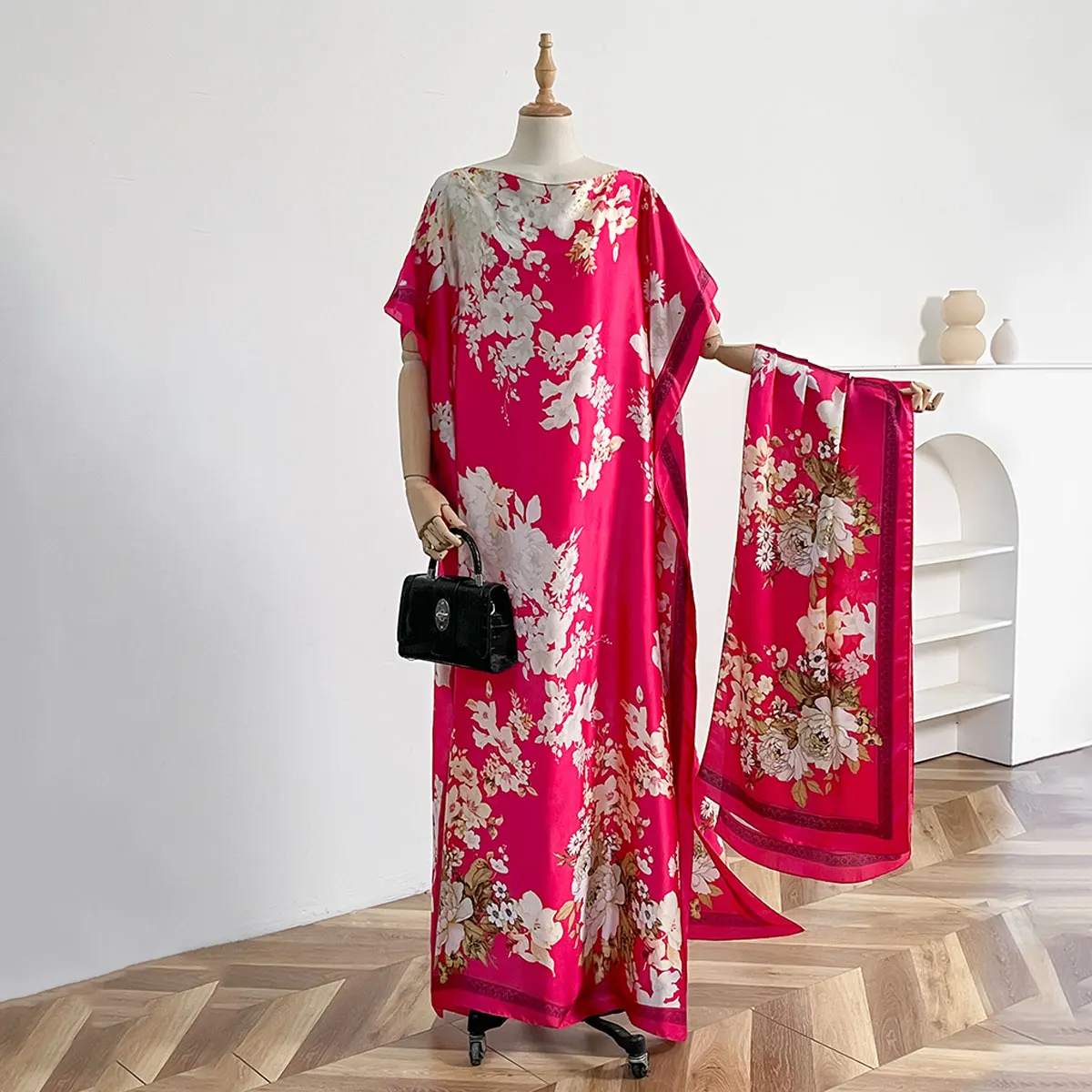 Novedad de verano, vestidos africanos de moda para mujer, elegante vestido musulmán de seda estampado para mujer, vestido largo tipo caftán Hijab de gran tamaño, Abaya de Kuwait