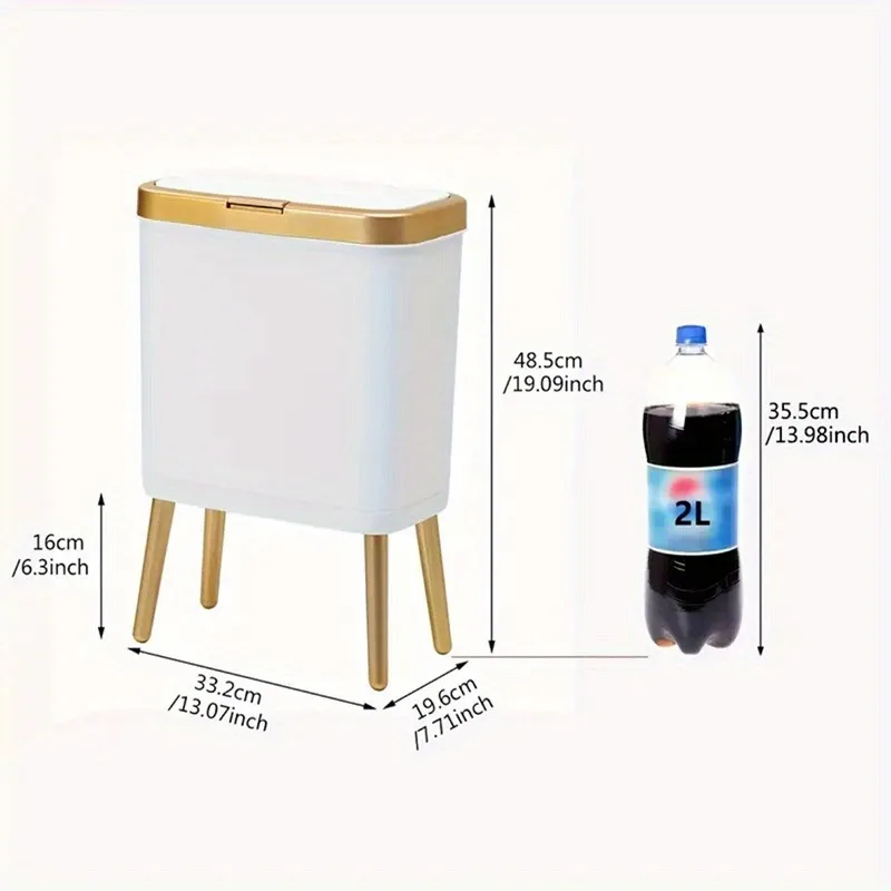 1pc 15L Large Square Plastic Trash Can with Odor-Sealing Lid - Multifunctional Sorting Bin  Toilet - Elevated Legs