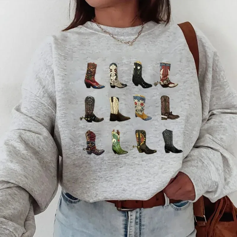 

Autumn Winter Loose Vintage Boho Texas Hoodie Boot Western Women Sweatshirt Cowgirl Cowboy Cute Graphic Tops Hippie Retro