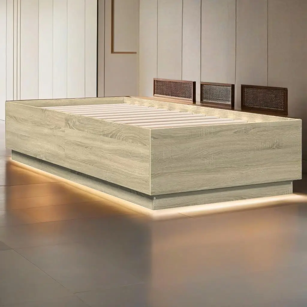 Sonoma Oak LED Bed Frame 90x200 cm - Stylish & Modern Design (No Mattress Included)