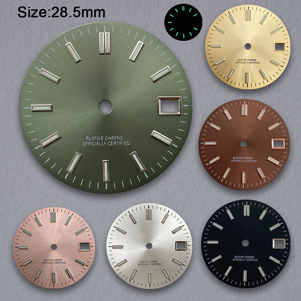 28.5 مللي متر S شعار أشعة الشمس الهاتفي صالح NH35/NH36/4R/7S اليابان حركة الأخضر مضيئة ساعة عالية الجودة تعديل الملحقات