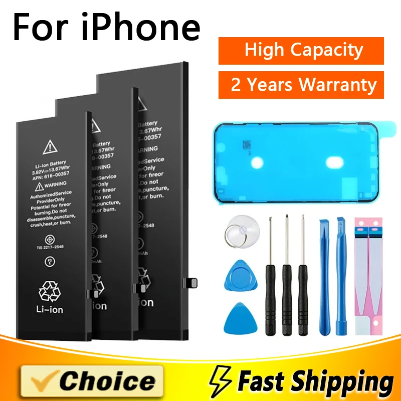 High Capacity Original Battery,For iPhone 6 6S 7 8 14 Plus 11 12 13 15 Pro Max Mini X XR XSMAX Phone Replacement Batteries+Tools