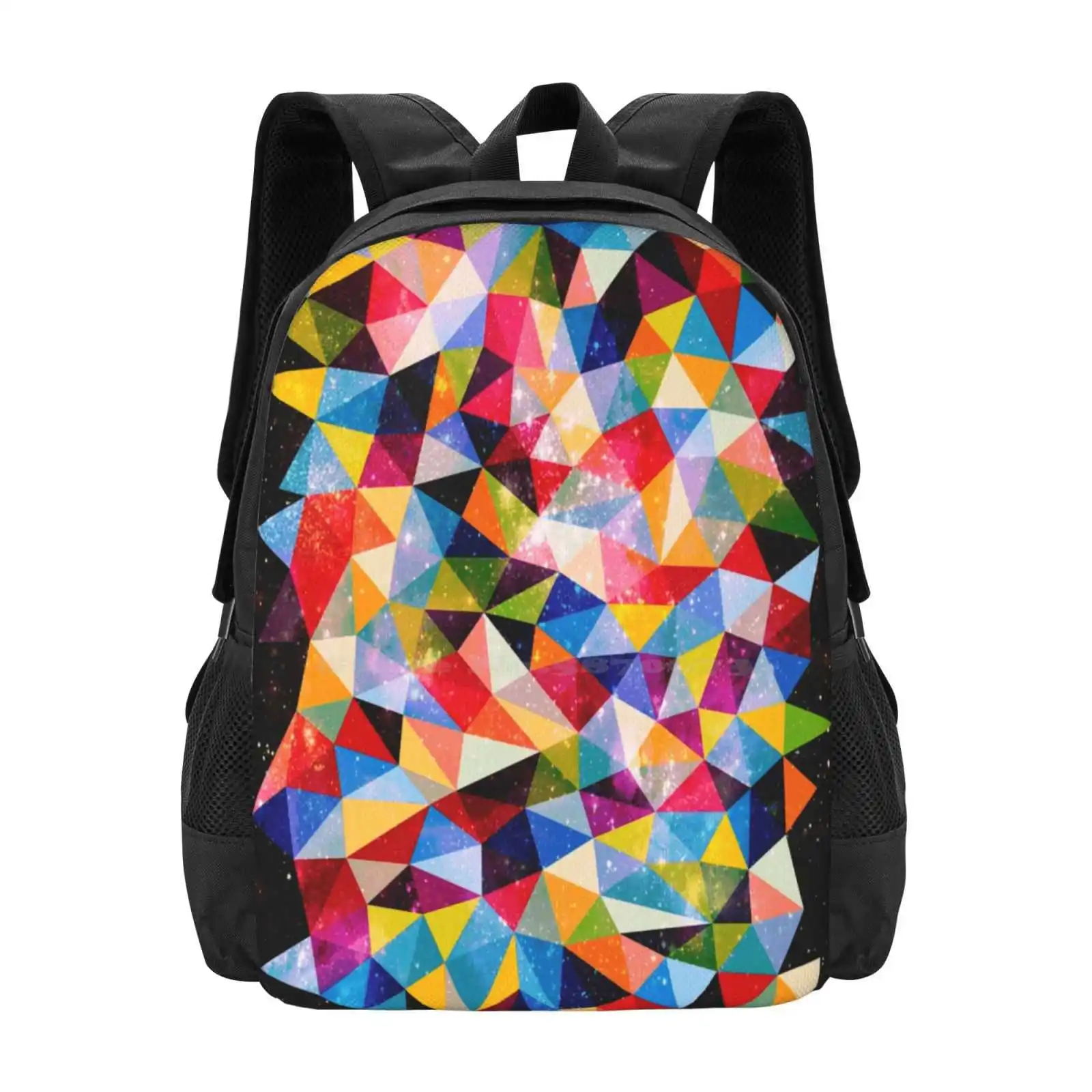 Space Shapes 3D Print Design Backpack Student Bag Space Shapes Nebula Colourful Colorful Geometric Triangles Vibrant Pink