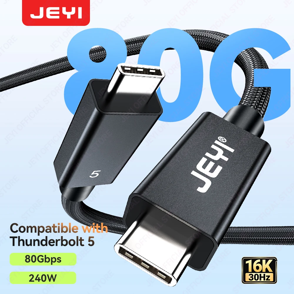 

JEYI 80Gbps TB 5 Nylon Braided Cable, 120Gbps Bandwidth for 16K Dual 8K, PD 240W Fast Charging