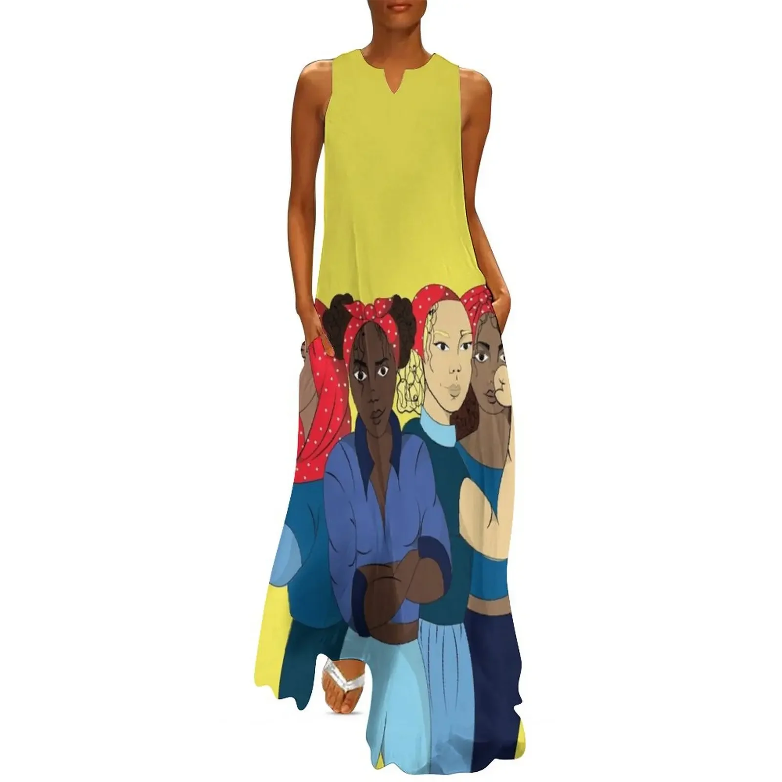 

Rosie the Riveter Long Dress loose summer dress woman dress evening dresses ladies long sleeve
