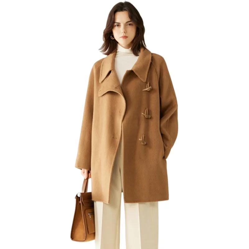 เสื้อโค้ทแคชเมียร์ผู้หญิง ขนอูฐแท้ 100% สไตล์ฝรั่งเศส สำหรับฤดูใบไม้ร่วงและฤดูหนาว หรูหรา
