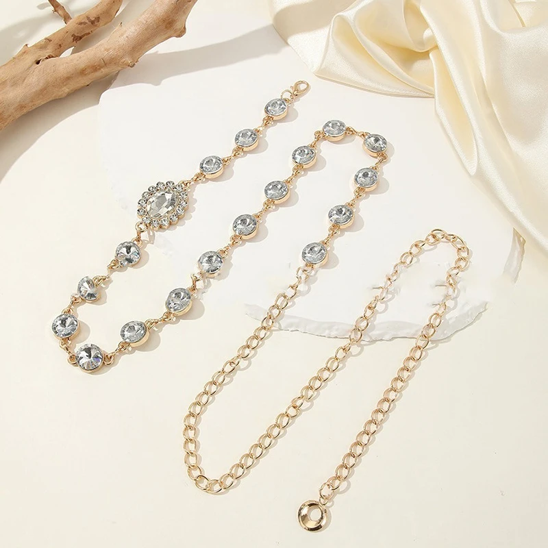 Rantai Pinggang Berlian Imitasi Rumbai Modis untuk Wanita Anak Perempuan Hadiah Aksesori Pakaian Perhiasan Rantai Tubuh Panjang Gaya Minimalis