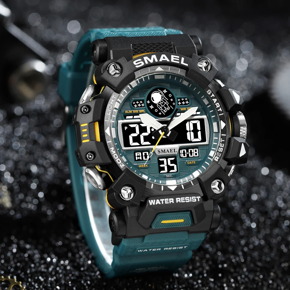 SMAEL New Male Sports Watch Waterproof Dual Time Display Led Digital Clock Military Army 8078 Quartz Electron Wristwatches Men