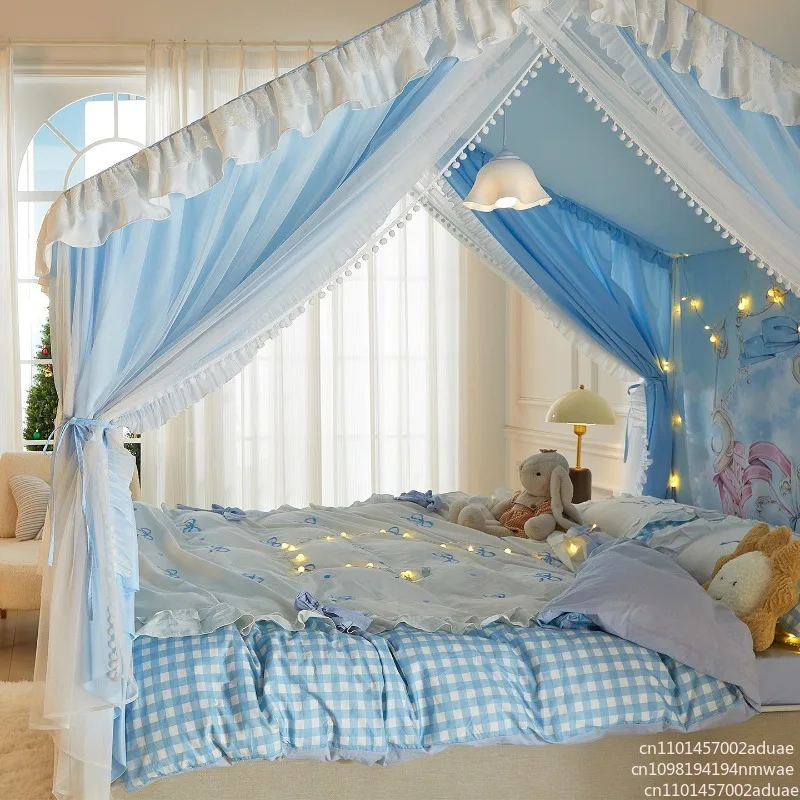 New princess style mosquito net home bedroom transformation children's split bed tent girls' room blackout curtain integrated view 2