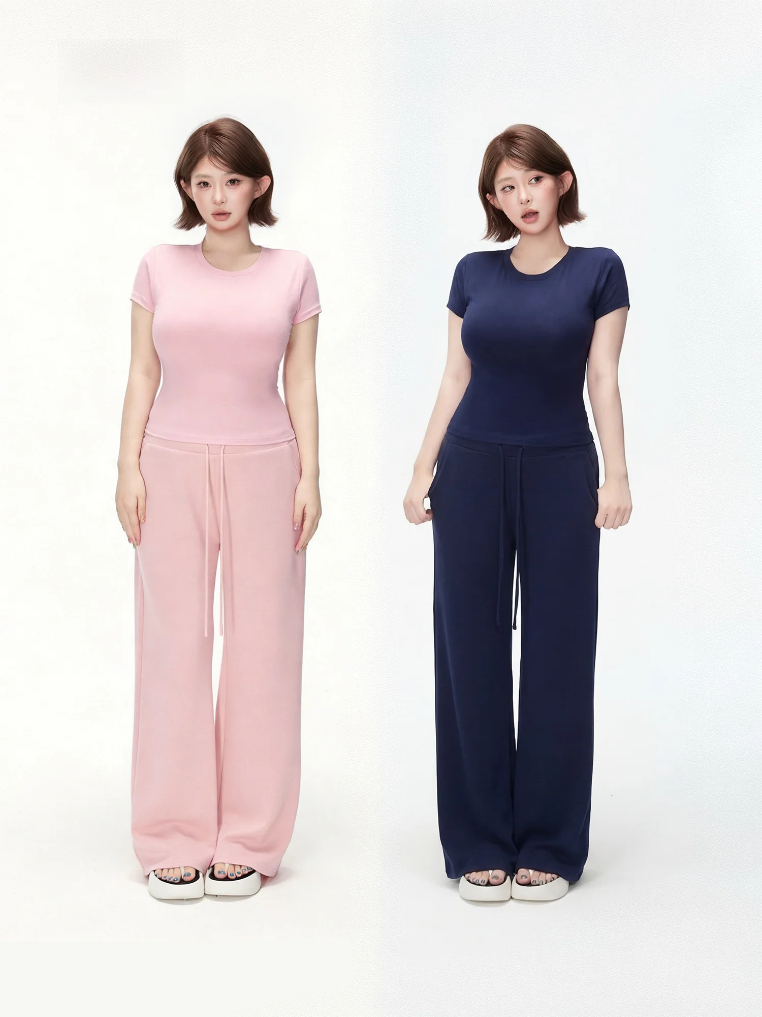 

Casual Wide Leg Sweatpants Loose plus Size High Waist Drapey Summer Versatile Floor-Length Pants Slimming Effect Sporty