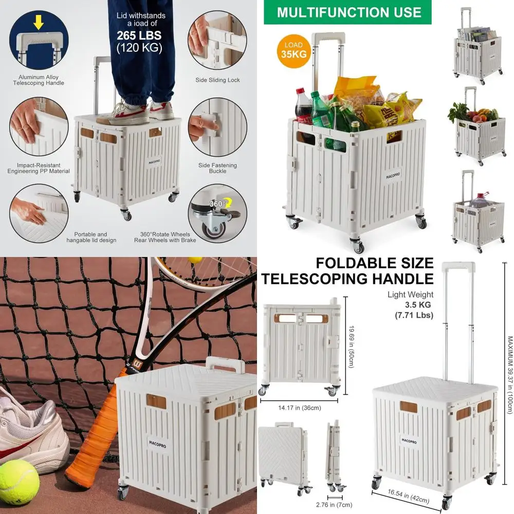 

Складная портативная тележка с телескопической ручкой и 4-колесным колесом для путешествий, покупок, офиса и многого другого (белая)