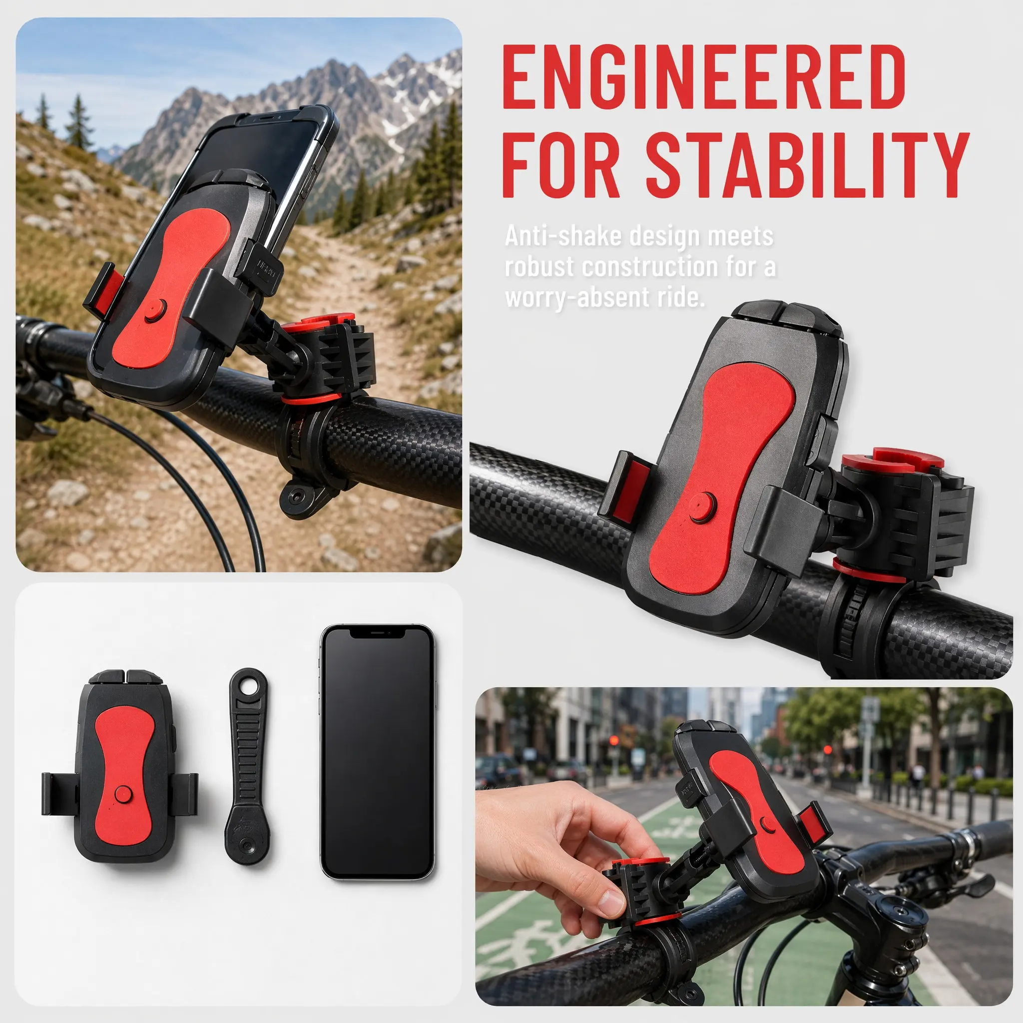 1Pcs Anti-Shake Mobile Phone Holder for Bicycle Motorcycle Adjustable Non-Slip Handlebar Mount Perfect Fit Camera Unobstructed
