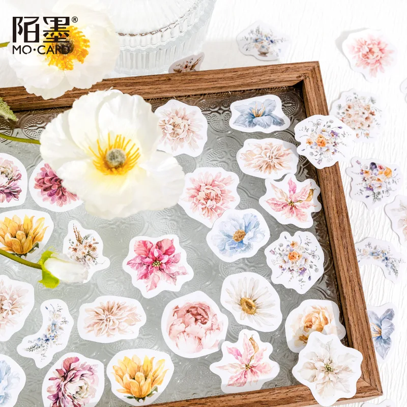 46 Pcs Early Morning Style Flower Planner Stickers DIY Decorative Adhesive Garden Wildflowers sticker For Scrapbook Journaling