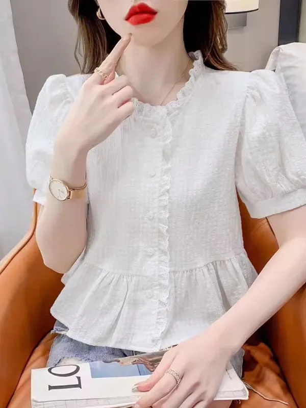 

Женская летняя модная футболка ort Sve irt с завязкой на талии, новинка 2025 года, шифоновая блузка, закрывающая живот, для поездок на работу, корейская...