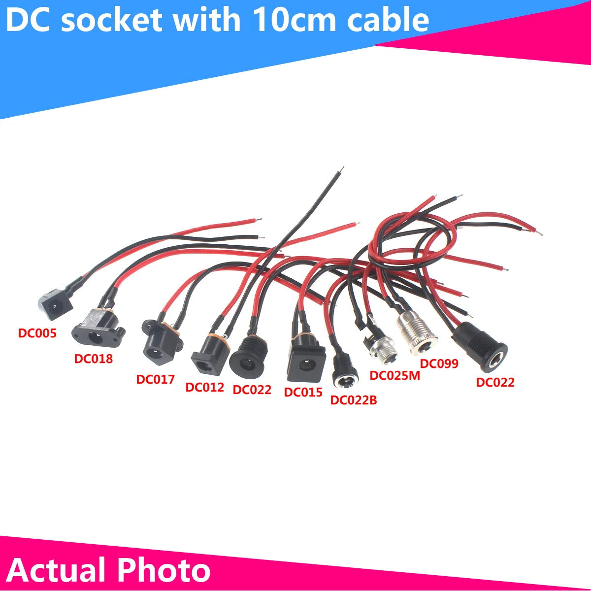 

2PCS DC socket welding DC5.5x2.1mm female base with electronic wire with rubber shell DC005 DC022 Custom welding wire DC005 DC01